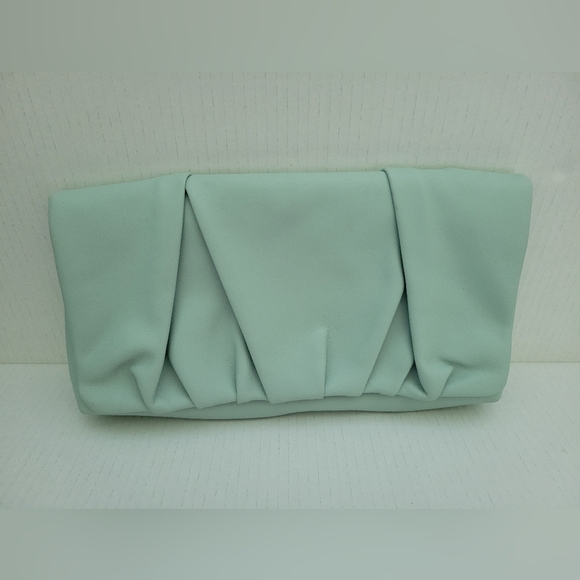 Express Handbags - Express Mint Green Ruched Faux Leather Clutch Bag